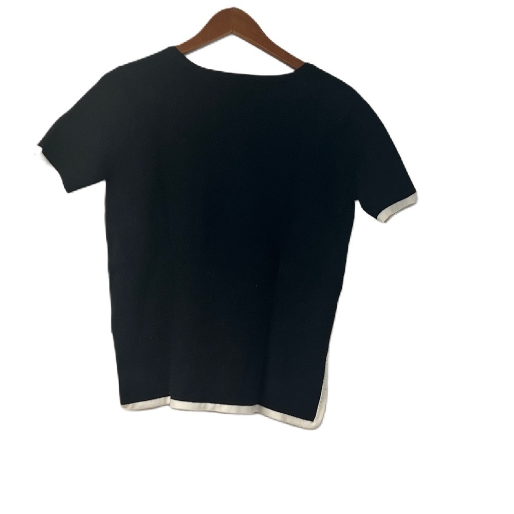 Zara Knit Women's Black Short Sleeve Sweater Sz M cropped casual work white trim - Picture 3 of 8